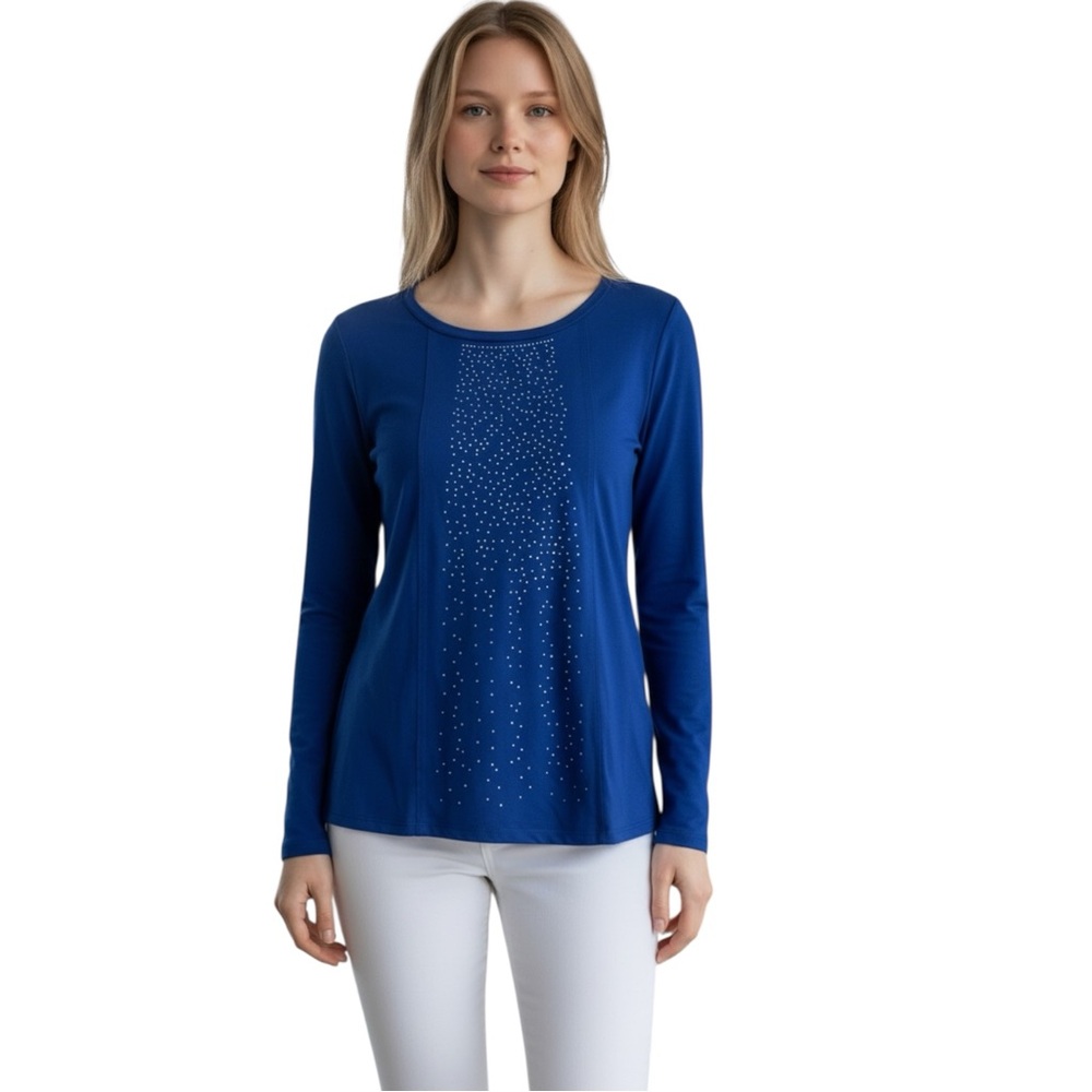 Kim Rogers Long sleeve Top, Front‎ Design, Scoop Neck, Color Blue, Size PS
